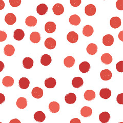 Red polka dot seamless pattern on white background. Vector design for textile, backgrounds, clothes, wrapping paper, web sites and wallpaper. Fashion illustration seamless pattern.