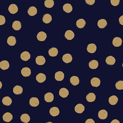 Polka dot beige seamless pattern on dark blue background. Vector design for textile, backgrounds, clothes, wrapping paper, web sites and wallpaper. Fashion illustration seamless pattern.