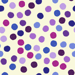 Blue and purple olka dot seamless pattern on background. Vector design for textile, backgrounds, clothes, wrapping paper, web sites and wallpaper. Fashion illustration seamless pattern.