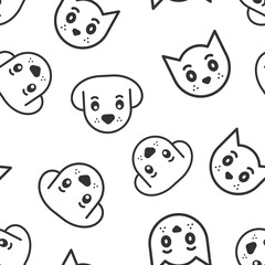 Dog and cat icon in flat style. Animal head vector illustration on white isolated background. Cartoon funny pet seamless pattern business concept.