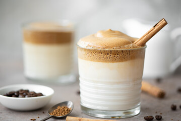 Dalgona coffee with cinnamon in glasses