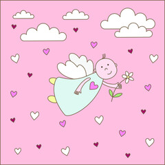little angel on pink background for Valentine's Day or angel's Day