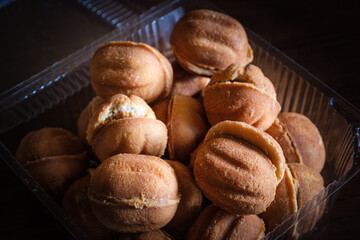 baked homemade fresh dessert sweet nuts wooden table