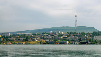 View at Makhachkala from Caspian sea. Dagestan, North Caucasus, Russia.