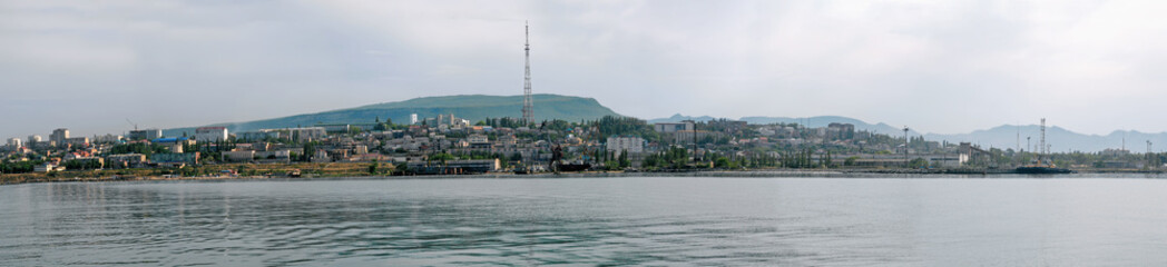 View at Makhachkala from Caspian sea. Dagestan, North Caucasus, Russia.