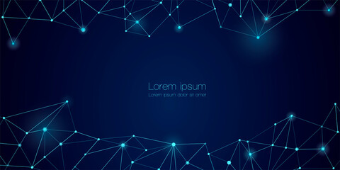 Obraz premium Abstract technology Network nodes Vector background. Connection science and futuristic technology, digital data tech structure, connected points on polygon grid on dark blue