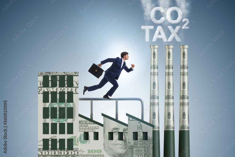 Wall mural businessman in carbon tax concept