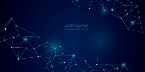 Obraz premium Abstract technology Network nodes Vector background. Connection science and futuristic technology, digital data tech structure, connected points on polygon grid on dark blue