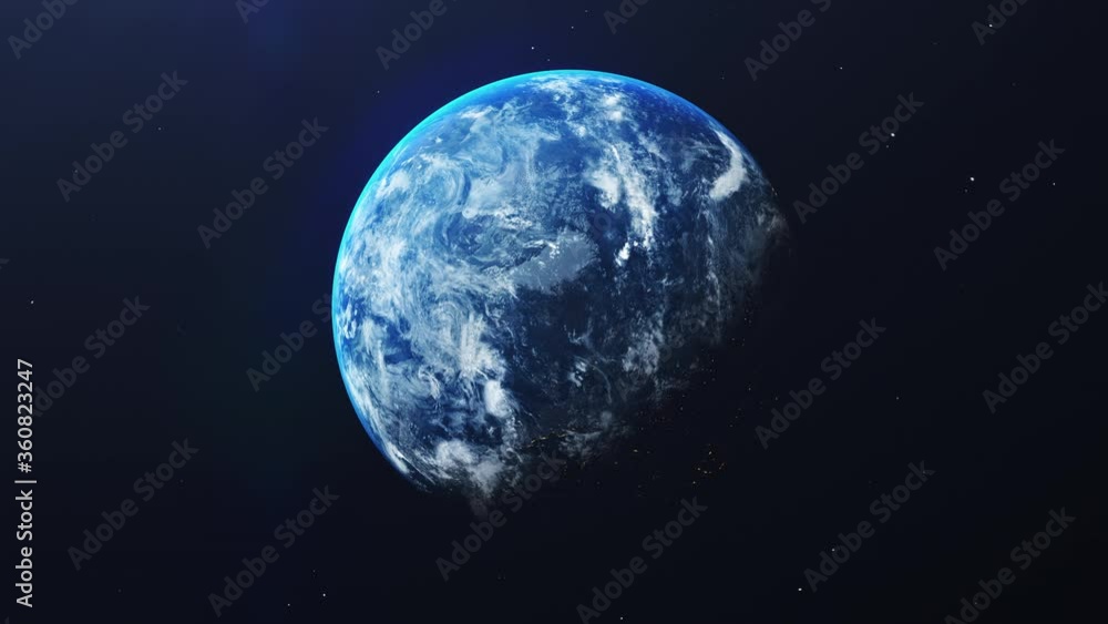 Canvas Prints earth in space view with shining sunrise in universe and galaxy background zoom out