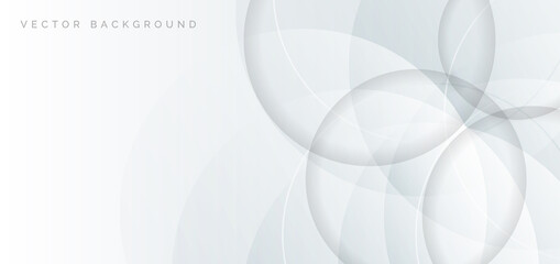 Abstract banner web white and gray geometric circles overlapping  technology corporate concept background with space for your text.