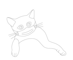 Cute cat with a respiratory mask on his face. The concept of protection against respiratory diseases, allergies. Coronavirus protection. Vector outline illustration on a white background.
