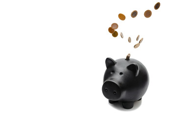 Piggy bank pig in black on an isolated background