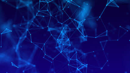 Blue background with connecting triangulars, dots and lines. Futuristic polygonal background. 3d rendering.