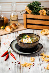 Classic homemade and quail eggs noodles 