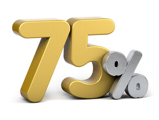 Golden 75 percent.  Isolated on white background. Special offer seventy-five percent off discount tag.3d render. 75%