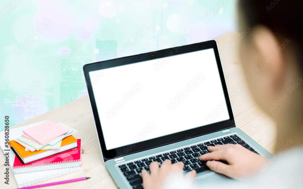 Aufkleber modern gadgets with white display screen under colorful bokeh background