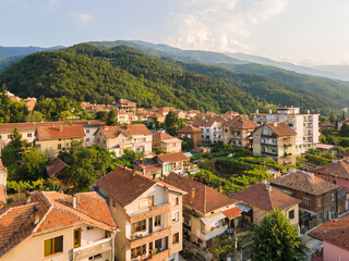 Naklejka na ściany i meble Aerial view of town of Petrich, Bulgaria