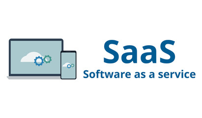 SaaS vector. Software as a service concept. Laptop and smartphone. 