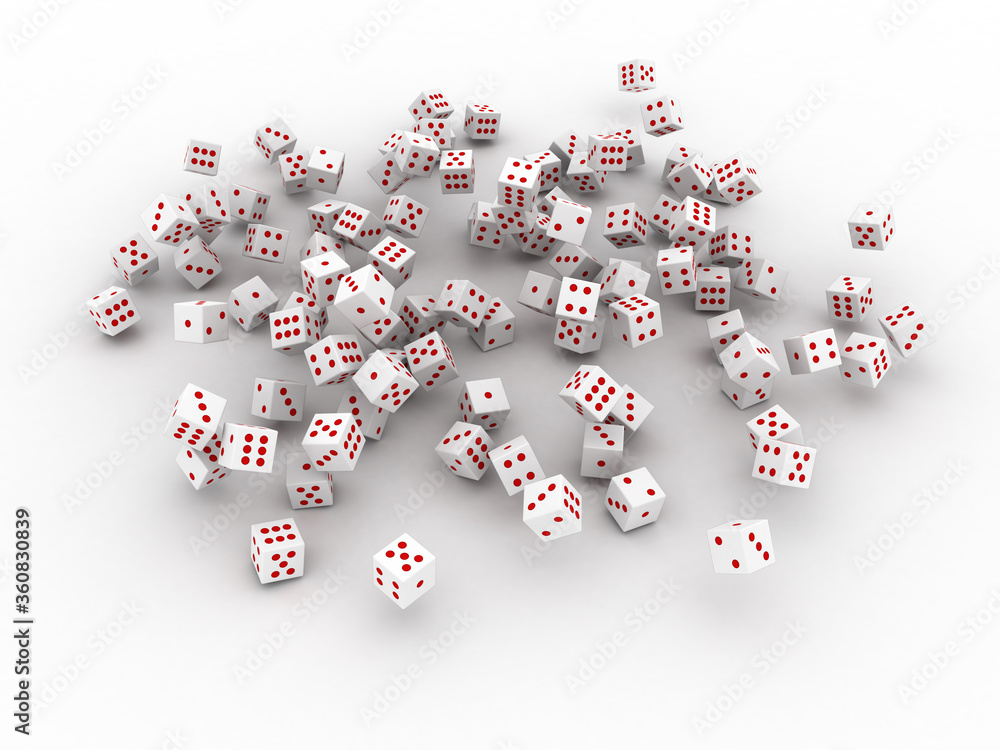 Poster infinite dices on a plane, original 3d rendering