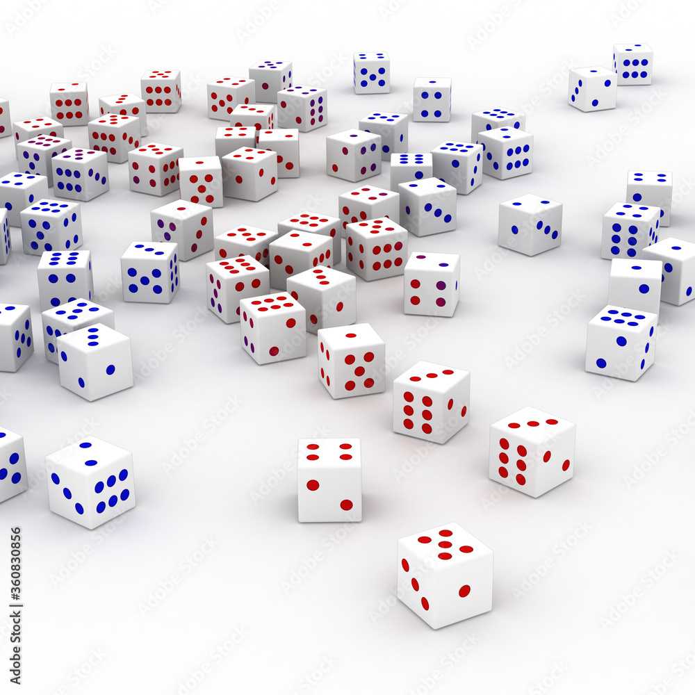 Poster infinite dices on a plane, original 3d rendering