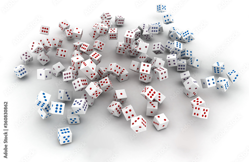 Poster infinite dices on a plane, original 3d rendering