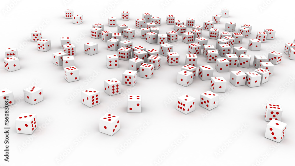 Poster infinite dices on a plane, original 3d rendering