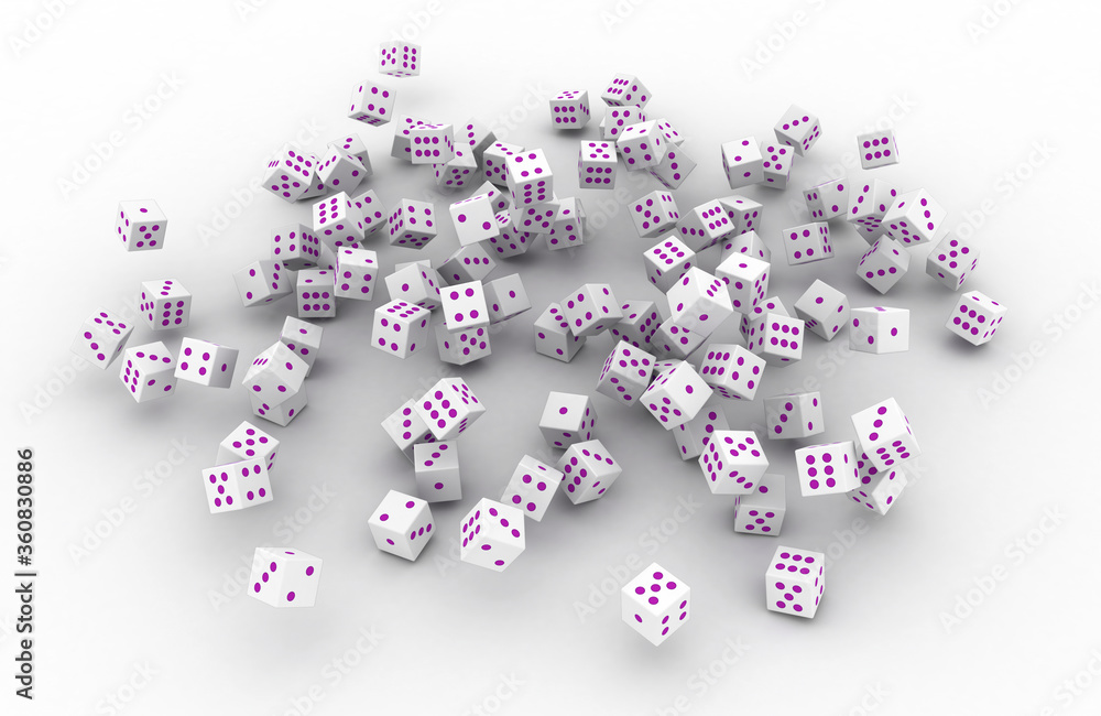 Poster infinite dices on a plane, original 3d rendering
