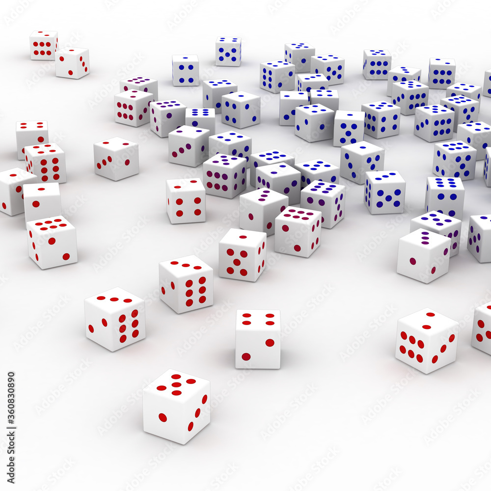 Poster infinite dices on a plane, original 3d rendering
