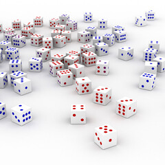 Infinite dices on a plane, original 3d rendering
