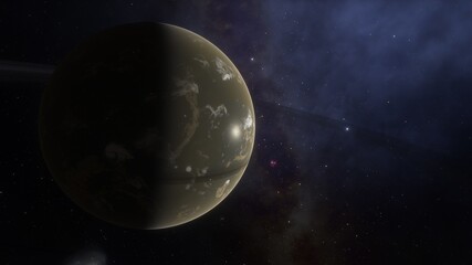 Universe filled with stars. Cosmic landscape, beautiful science fiction wallpaper with endless deep space. 3D render