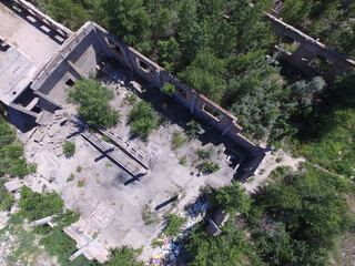 Drone quadrocopter explores an abandoned industrial building.Kiev