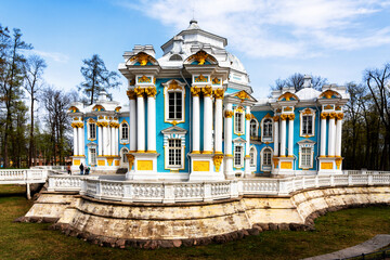 ST. PETERSBURG, RUSSIA - APRIL30, 2019: Hermitage Pavilion in Royal Catherine park. Pushkin...