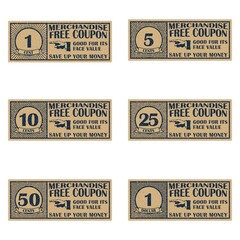 Collection of vintage coupons. Old tickets.