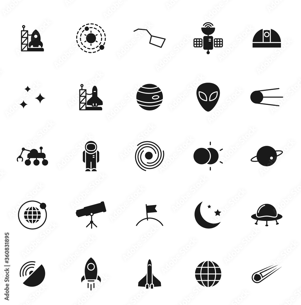 Poster space black vector icons isolated on white background. space icon set for web and ui design, mobile 