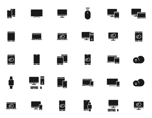 smart devices black vector icons isolated on white background. smart devices icon set for web and ui design, mobile apps and print products