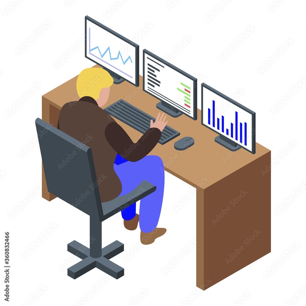 Poster trader desk icon. isometric of trader desk vector icon for web design isolated on white background