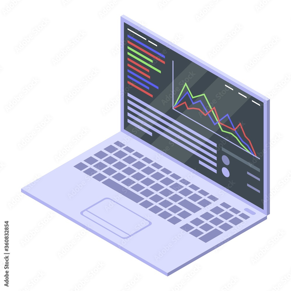 Poster trader laptop icon. isometric of trader laptop vector icon for web design isolated on white backgrou