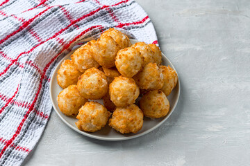 Energy balls vegan healthy dessert, dates and nuts with coconut bliss balls. Top view, place for text.
