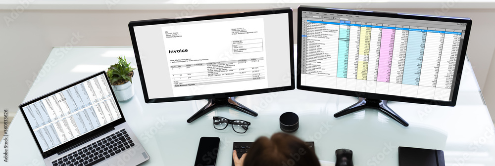 Poster analyst working with spreadsheet