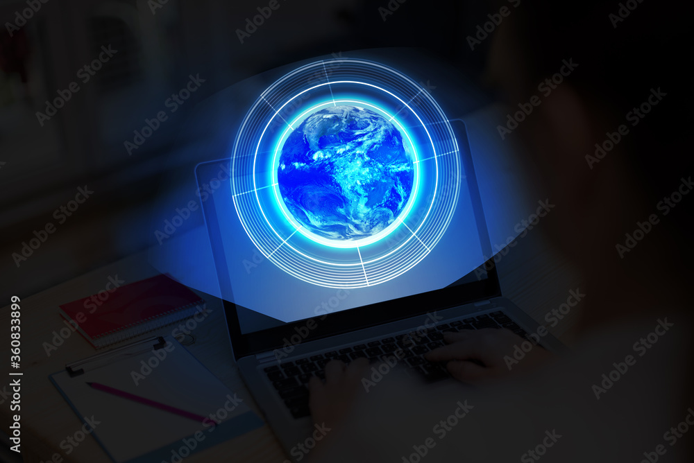 Poster digital image of distant solar system showing global technology networks. elements of this image fur