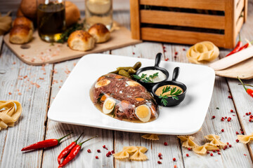 Traditional russian dish holodets jellied meat 