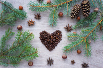 Coffee heart and christmas tree