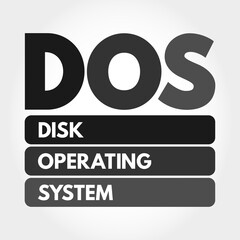 DOS - Disk Operating System acronym, technology concept background