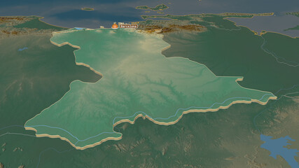 Anzoátegui, Venezuela - extruded with capital. Relief