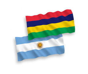 Flags of Mauritius and Argentina on a white background