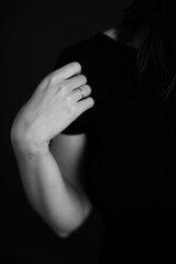 Black and white art fashion surrealistic portrait of beautiful woman, fashion studio portrait of beautiful model, details of body