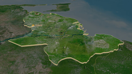 Delta Amacuro, Venezuela - extruded with capital. Satellite