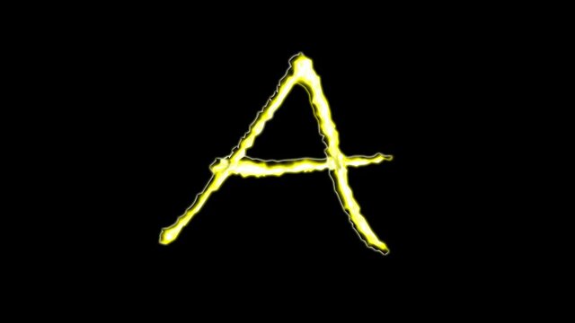 Electric arc draws golden capital letters (A,B,C,D) on black background.2D animation.HD 1080.Loopable.