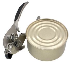 Can opener equipment for opening cans isolated on white