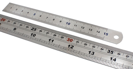 Metal rulers isolated on white